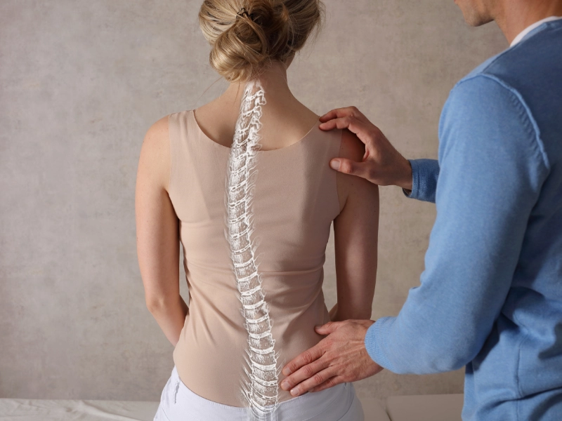 A woman in lubbock, tx receives treatment for scoliosis from dr. Brett chavez, d. C. From back2health